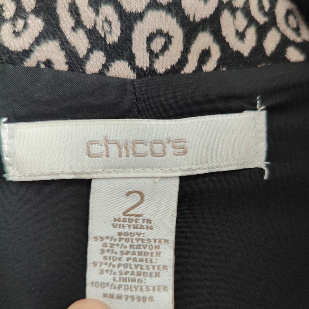 Chico's Size 2 US Large Leopard Print Black Open Front Blazer Jacket Stretch - Picture 3 of 8